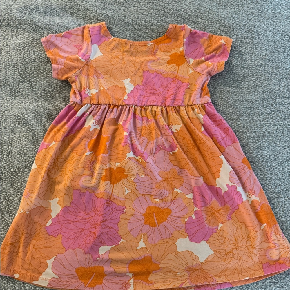 Fighting Eel Mini Eel Girl’s Orange and Pink hibiscus Floral Kids Dress size 6 - Picture 2 of 4
